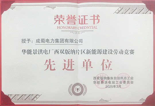 金年会电力集团荣获华能景洪电厂新能源建设劳动竞赛 “先进单位”称号